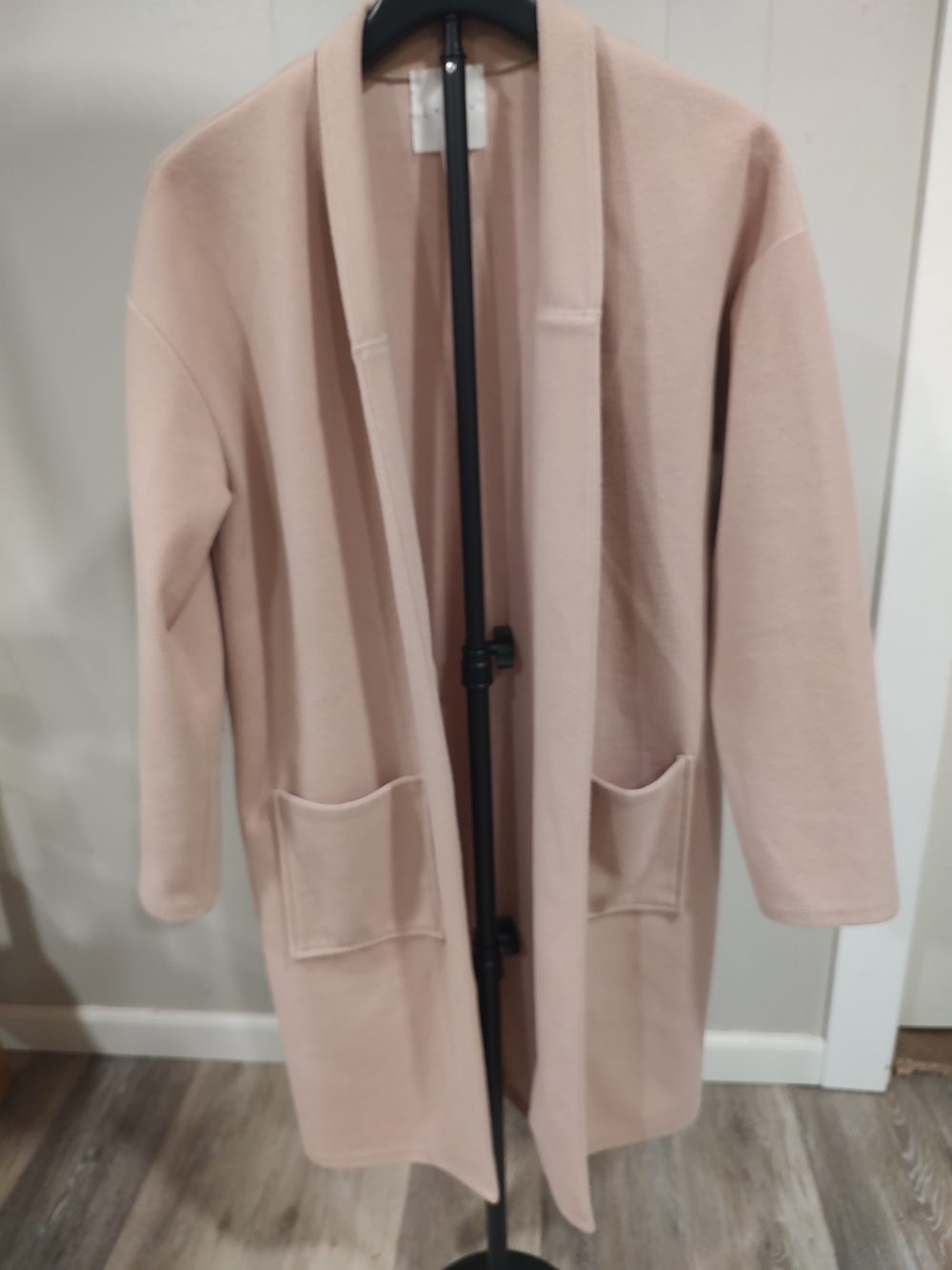 Leith Long Open-Front Beige Cardigan